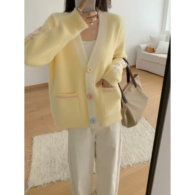Damen Cardigan Kuschelig Bunt mit Taschen