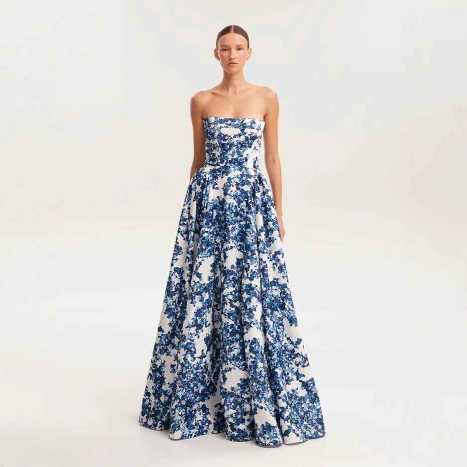 Damen Maxikleid Blütenmuster Schulterfrei Eveloria - Eveloria