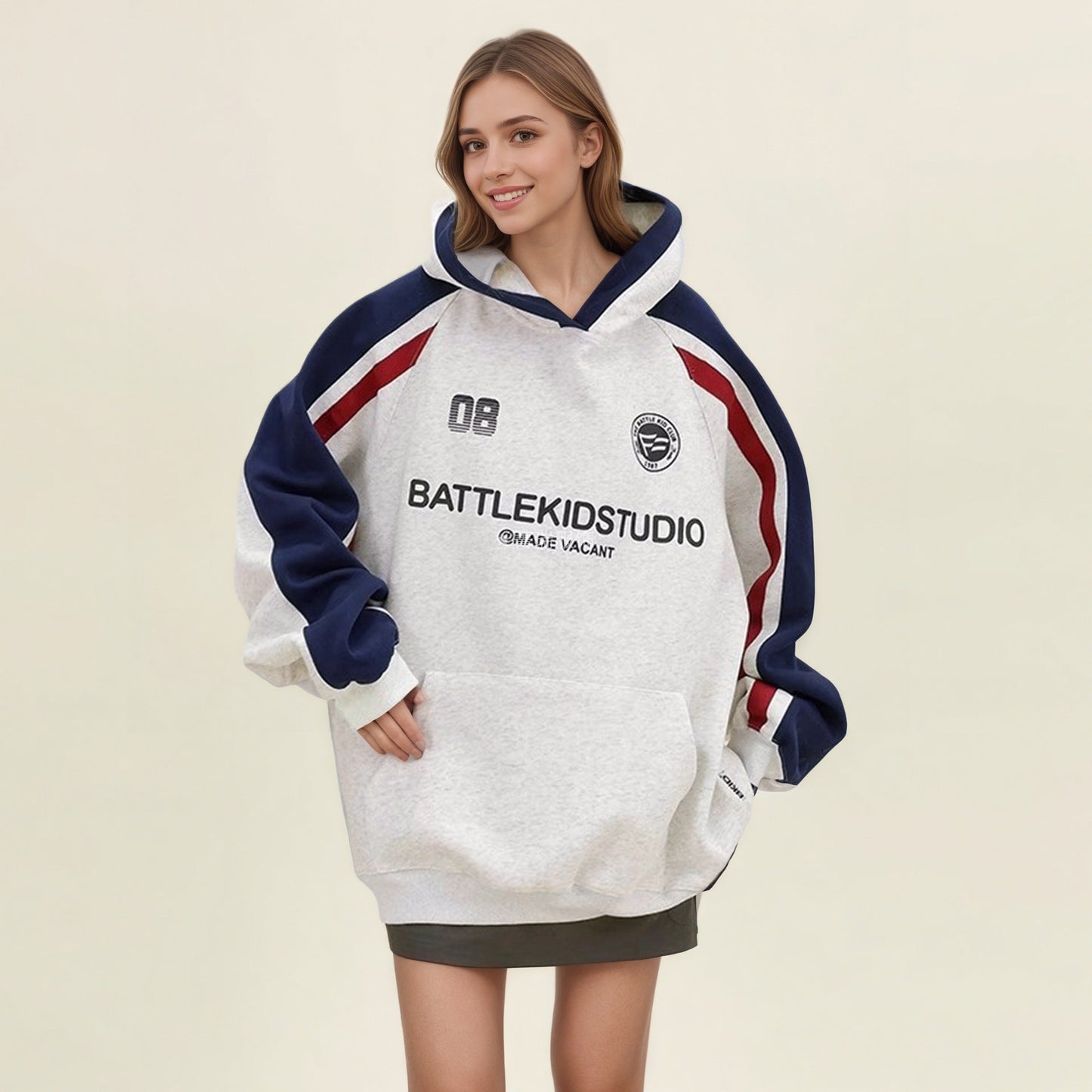 Damen Oversized Hoodie mit Grafiken Bequem Grau Eveloria