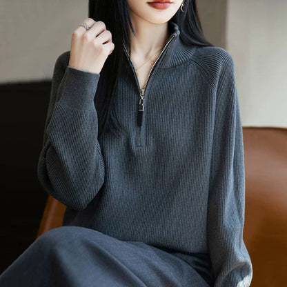 Damen Pullover Hochkragen Reißverschluss Eveloria