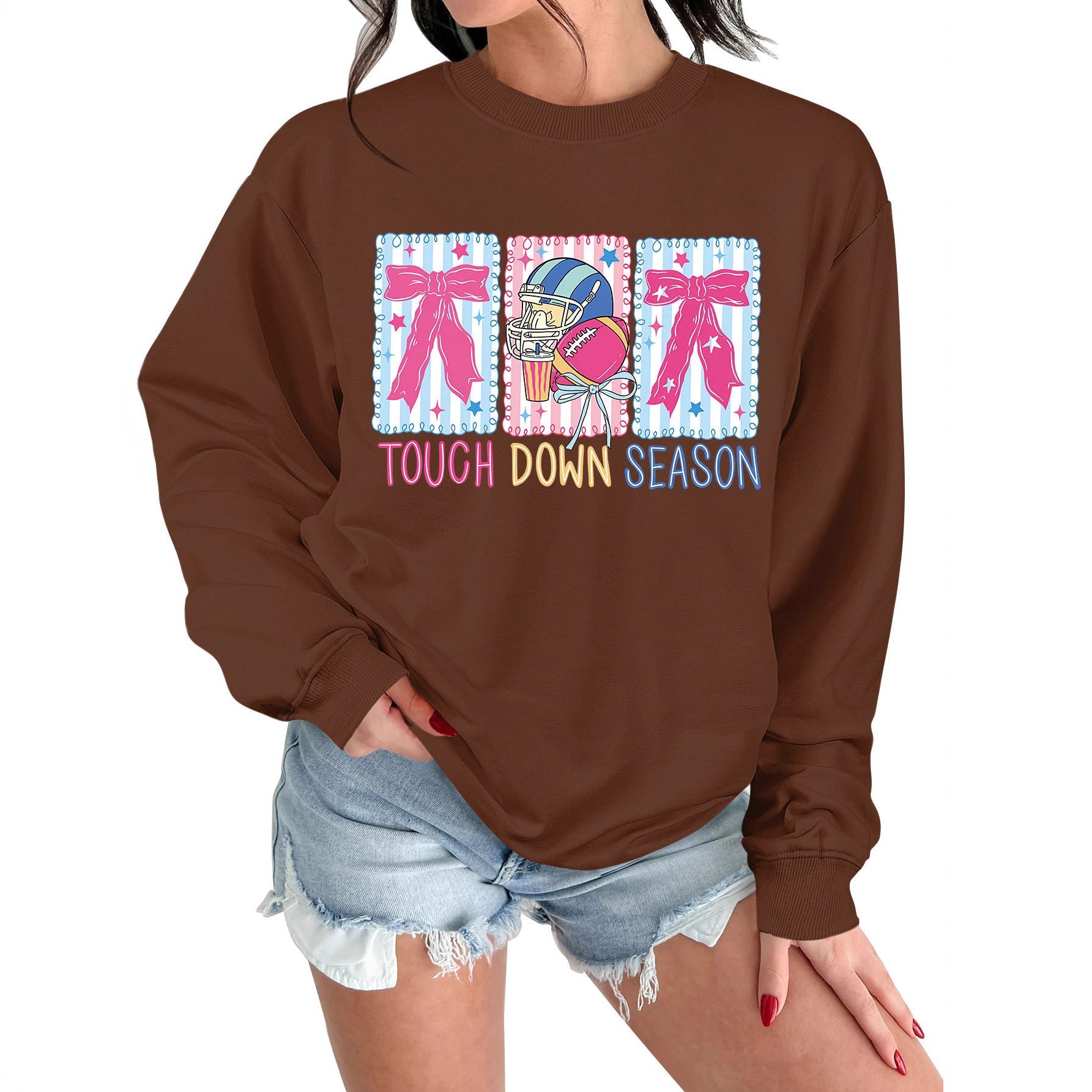 Damen Sweatshirt Football Motiv Lässig Grau Eveloria - Eveloria