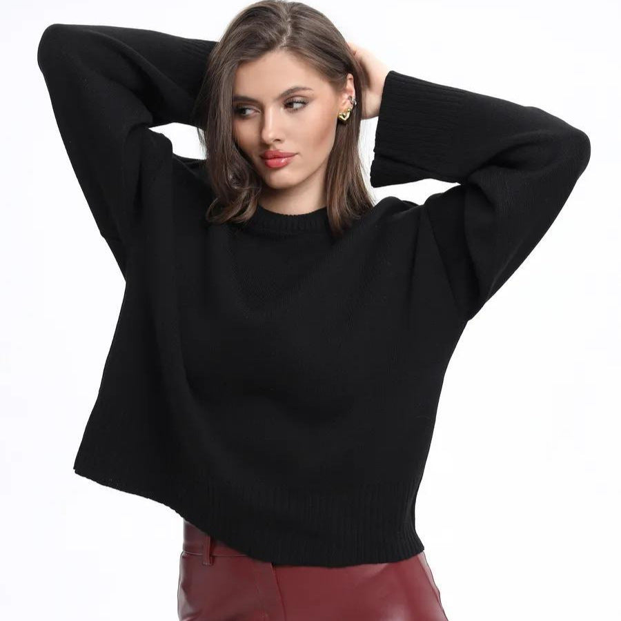 Damen Sweater Weit Schnitt Strukturiertes Maschenbild Beige