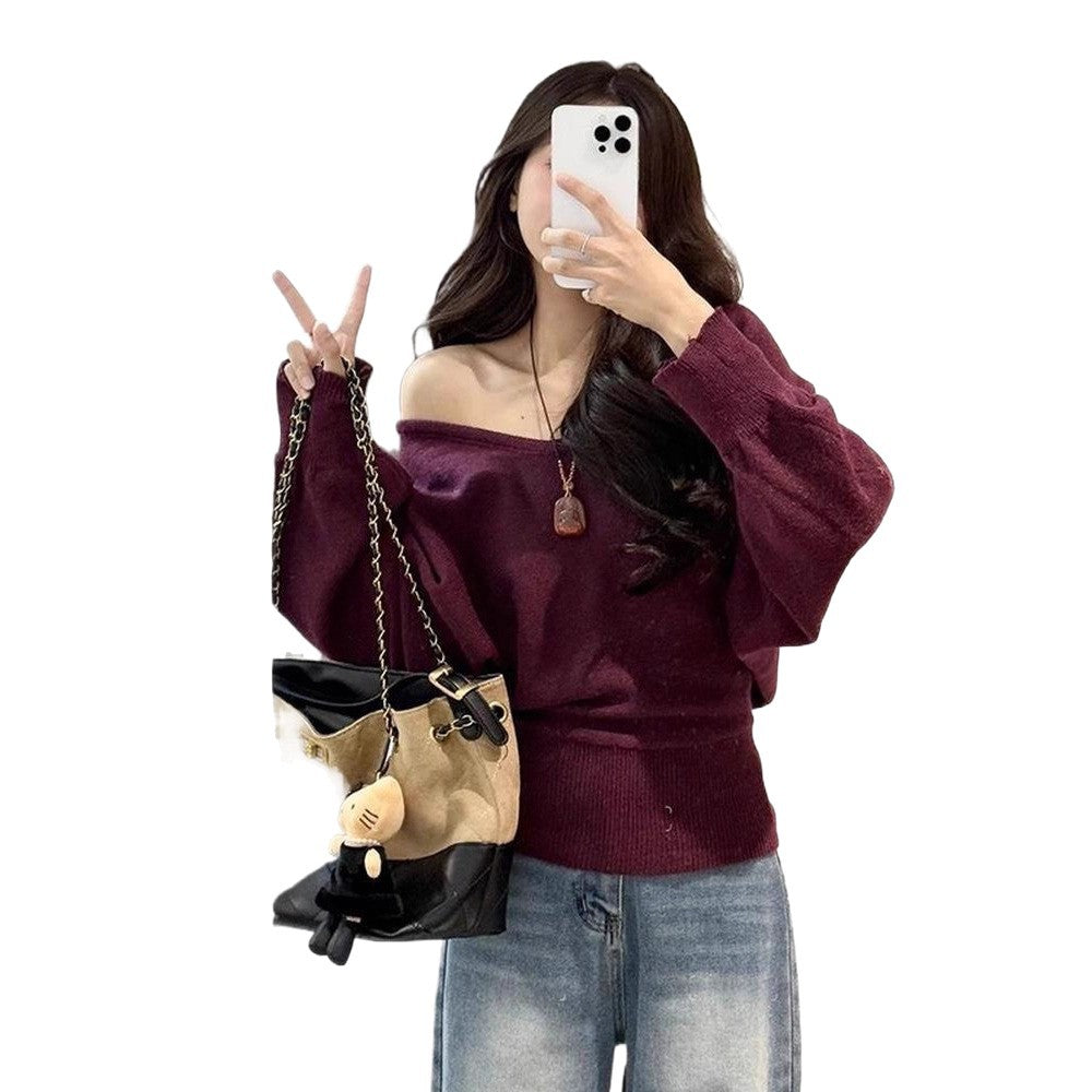Damen Pullover V-Ausschnitt Taillengürtel Beige