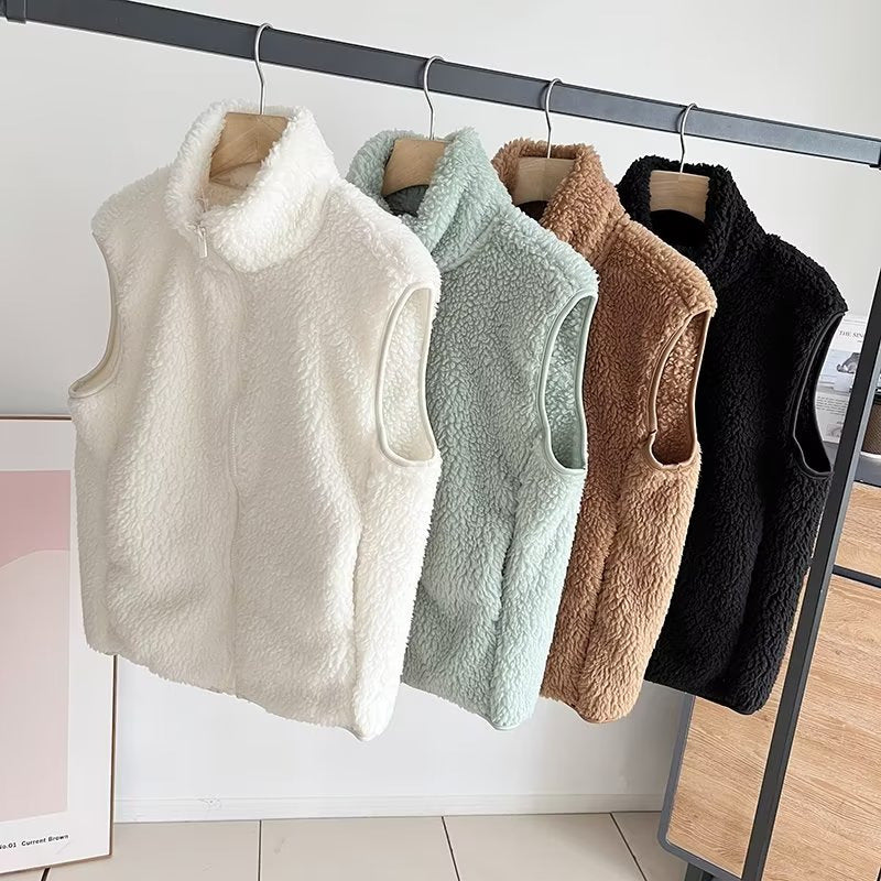 Damen Fleece-Weste mit hohem Kragen Kuschelig Grau Eveloria - Eveloria