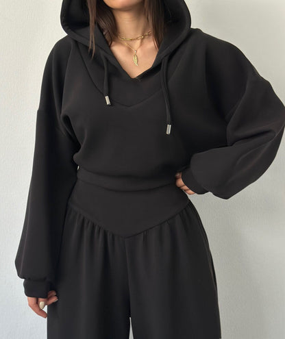 Damen Sport-Loungewear-Set mit Cropped-Hoodie und weiter Hose