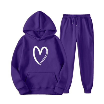 Damen Sweatsuit Kängurutasche Herzprint Eveloria