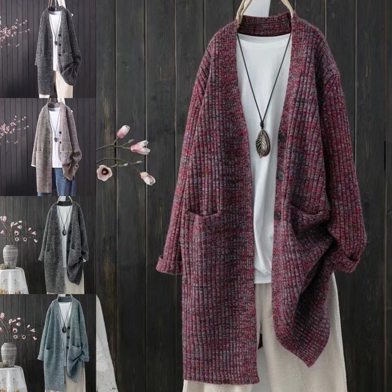 Damen Strickjacke Kuschelig Mit Taschen Modisch Grau Eveloria - Eveloria