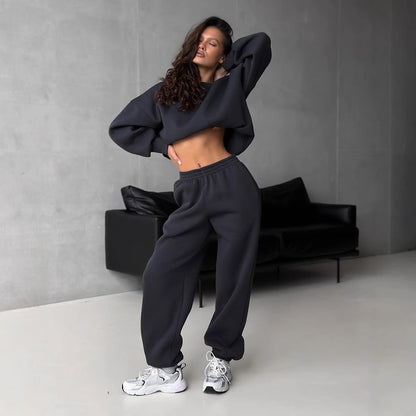 Damen Sport-Loungewear-Anzug Crop- Weites Bein Eveloria
