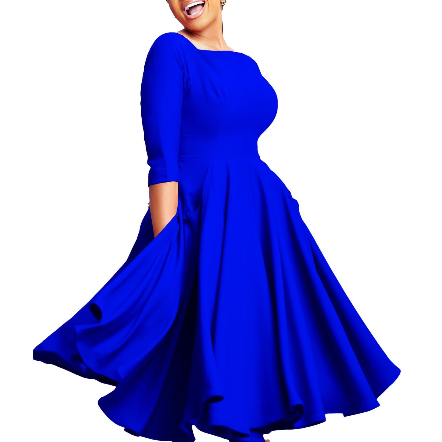 Damen A-Linien Kleid mit Ausschnitt und Taschen Eveloria