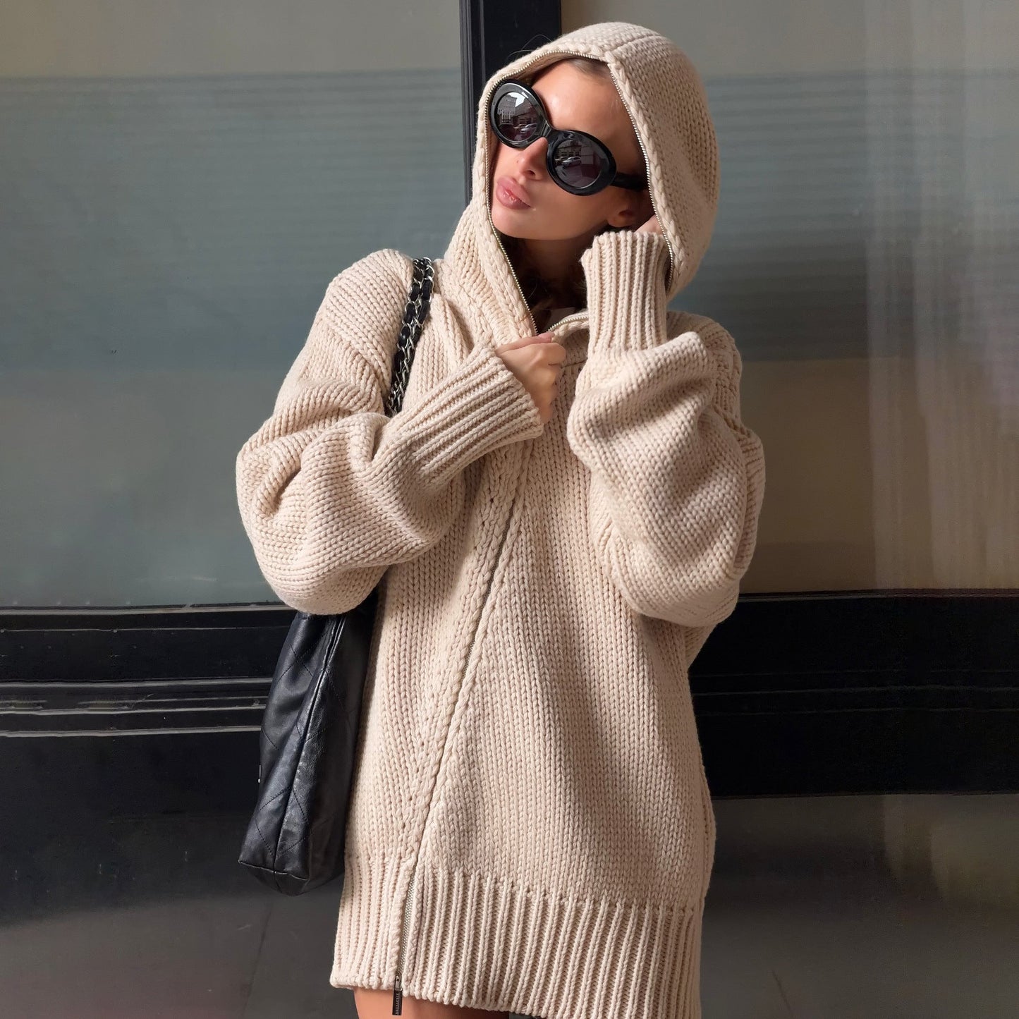 Damen Strickpullover mit Kapuze Groß Eveloria