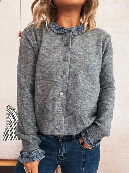 Damen Strickjacke Kontrastkragen Eveloria