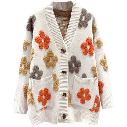 Damen Strickjacke Floralmuster Offen Vorne Eveloria