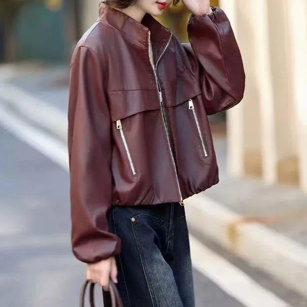 Damen Lederjacke Edel Leder Hochkragen Eveloria