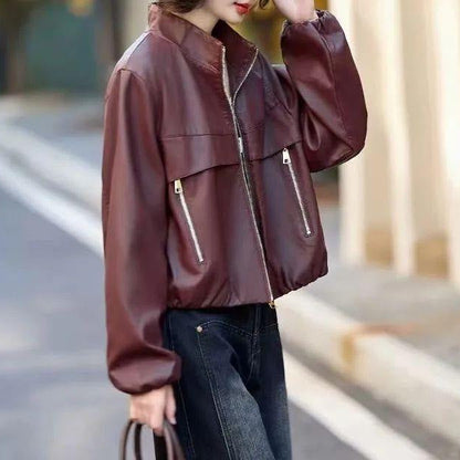 Damen Lederjacke Edel Leder Hochkragen Eveloria