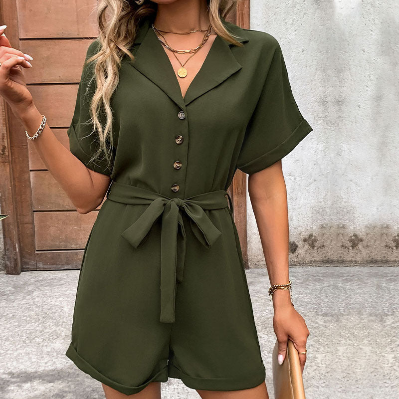Damen Jumpsuit Weites Design Taillengürtel Schwarz Eveloria - Eveloria