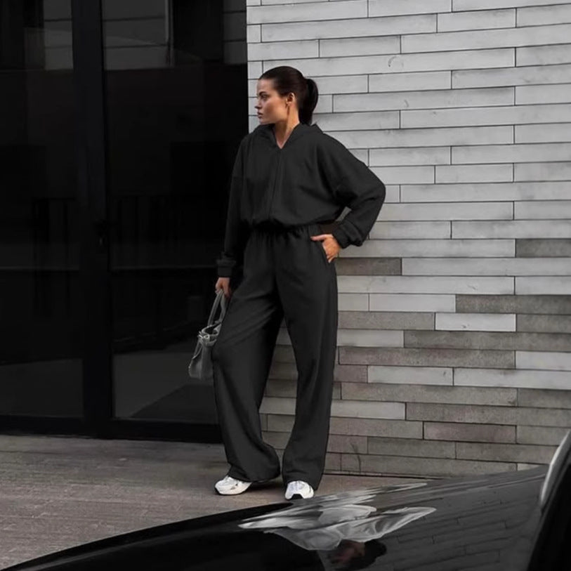 Damen Jumpsuit Kapuze Weites Design Eveloria