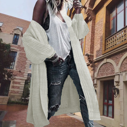 Damen Cardigan Grobstrick Voluminöse Ärmel Beige