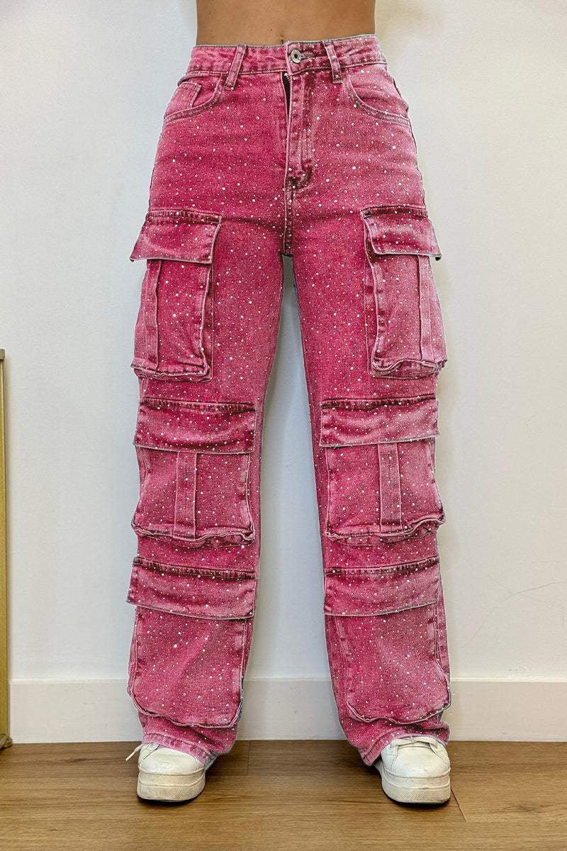 Damen Cargo-Hose Trendige Taschen Moderner Wasch-Effekt Eveloria
