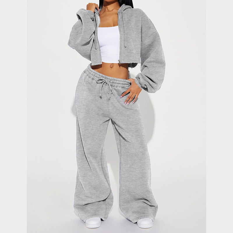 Damen Fleece Crop Set Weite Hose Eveloria