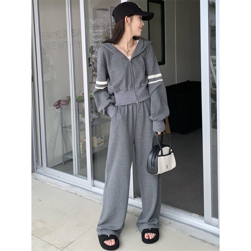 Damen Sportliches Hoodie Jogginghosen Set Baumwolle Weit Schnitt