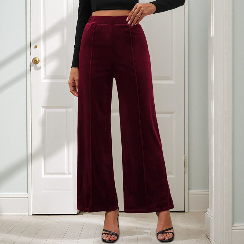 Damen Samt-Hose Elastischer Bund Hoch Seitenschlitze