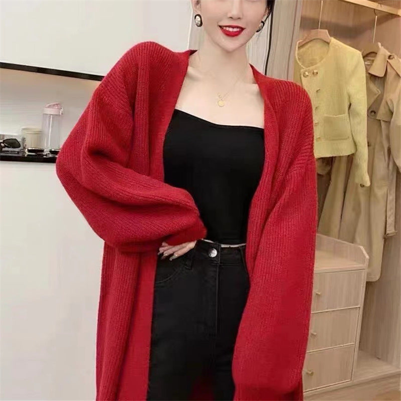 Damen Strickcardigan Langärmelig Weich Voluminös