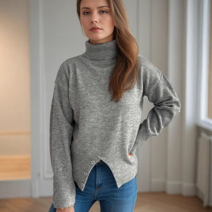 Damen Rollkragenpullover Knopfdetails Eveloria - Eveloria