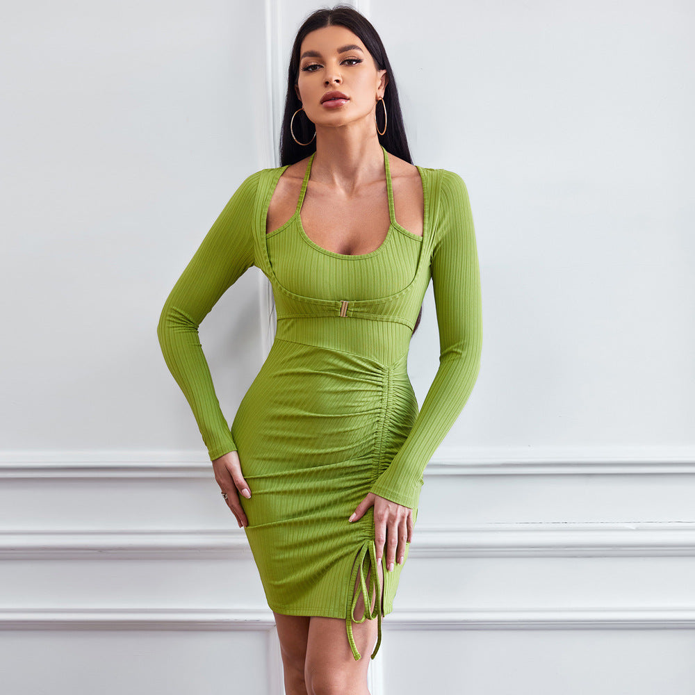 Damen Minikleid Rüschendetails Cut-Out Schwarz Eveloria - Eveloria