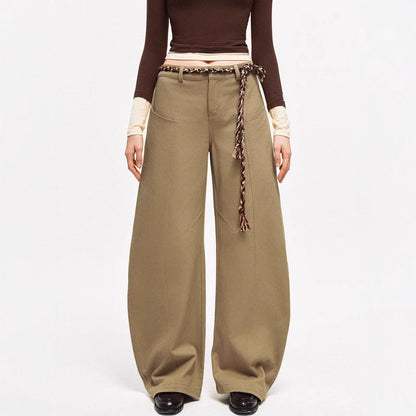 Damen Chino-Hose Weite Bein mit geflochtenem Gürtel Schwarz - Eveloria
