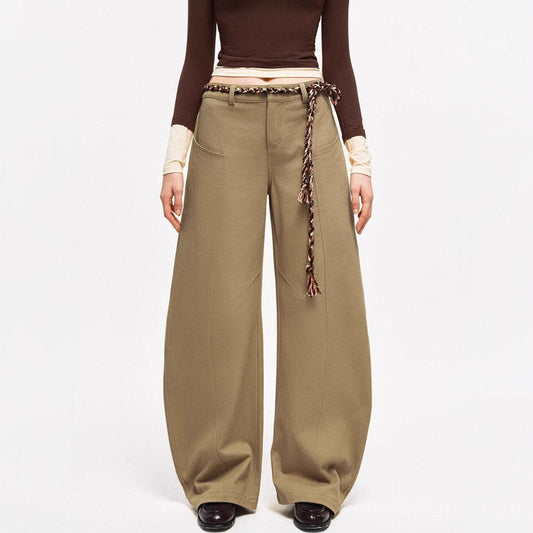 Damen Chino-Hose Weite Bein mit geflochtenem Gürtel Schwarz - Eveloria