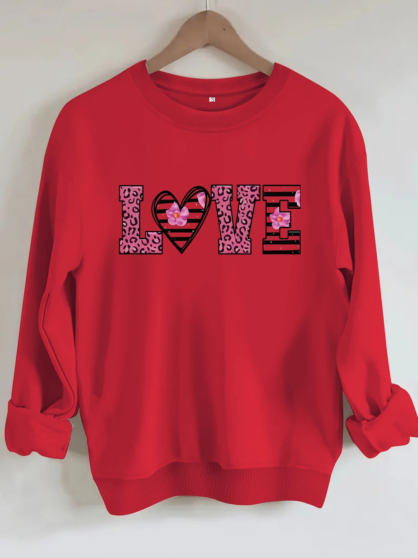 Damen Sweatshirt Leopardenherz-Design Komfortschnitt Grau