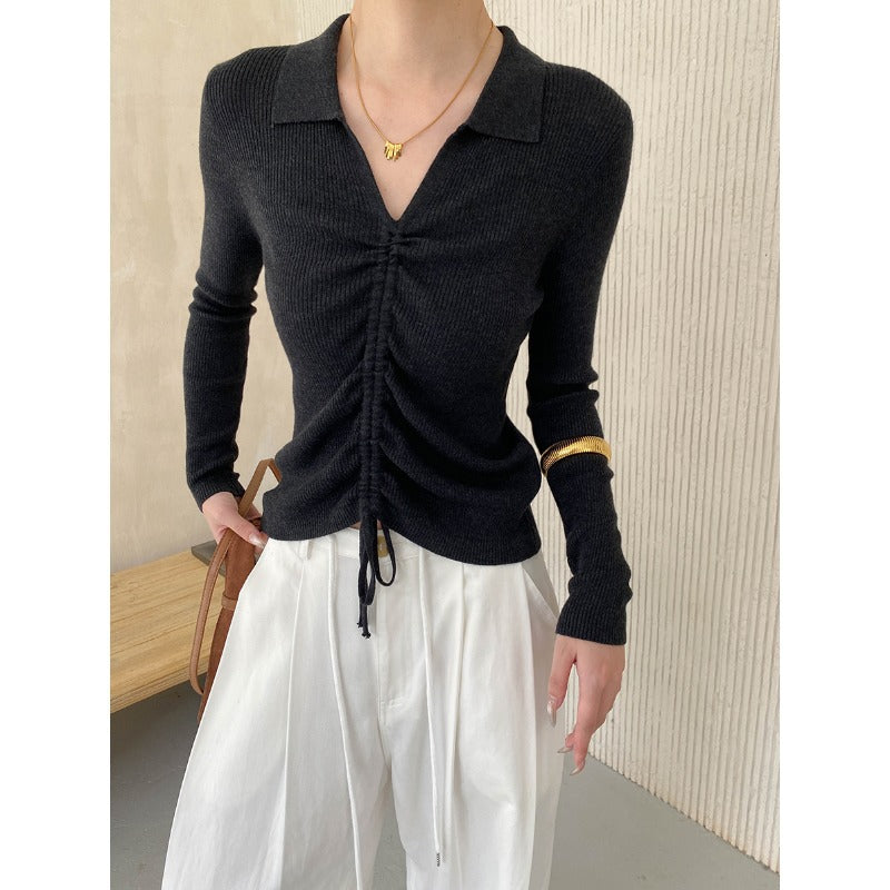 Damen Rippenshirt Figurbetont Schnürdetails Eveloria