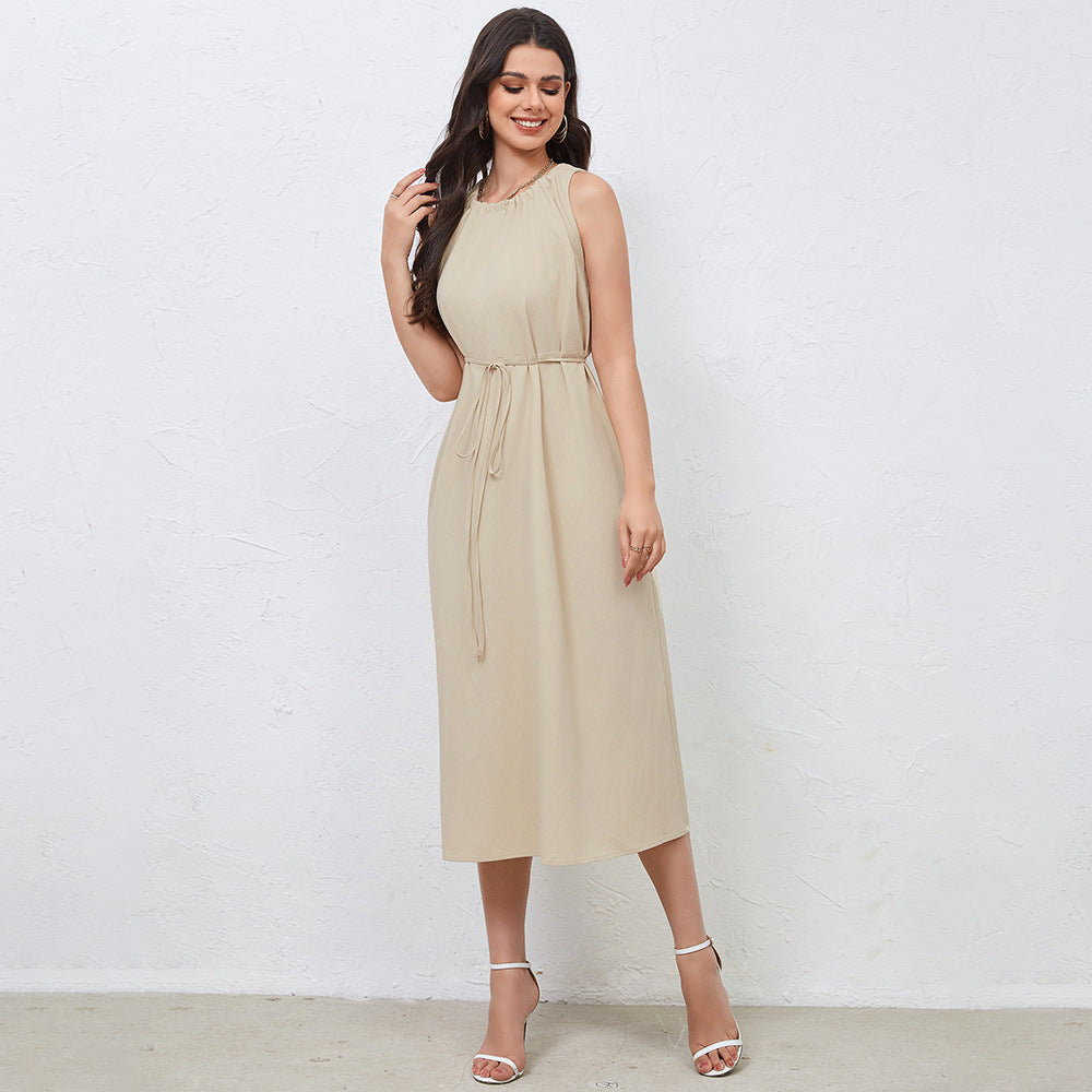 Damen Midikleid Kordelzug Schwingender Saum Eveloria