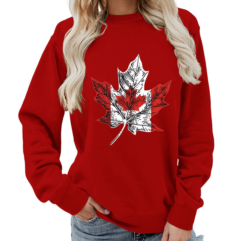Damen Sweatshirt Ahornblatt-Motiv Gemütlich Grün Eveloria