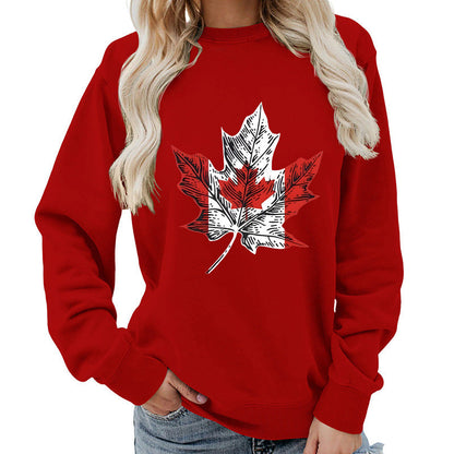 Damen Sweatshirt Ahornblatt-Motiv Gemütlich Grün Eveloria