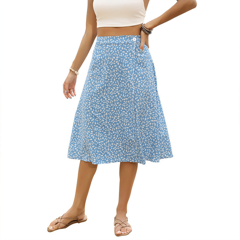 Damen Midirock Floralmuster Seitenschlitz Eveloria