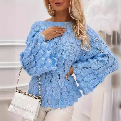 Damen Strickpullover Voluminöse Ärmel Strukturiertes Muster Eveloria