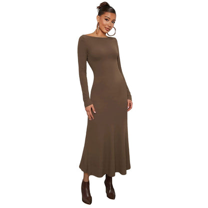 Damen Midikleid Langarm Rundhalsausschnitt Eveloria