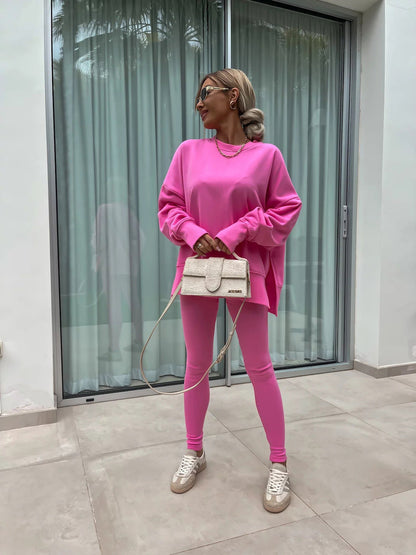 Damen Sport-Loungewear-Set Sweatshirt und Leggings Weite Passform