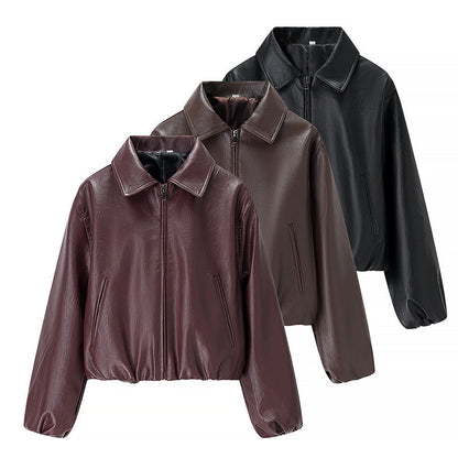 Damen Kunstlederjacke Elastischer Bund Eveloria