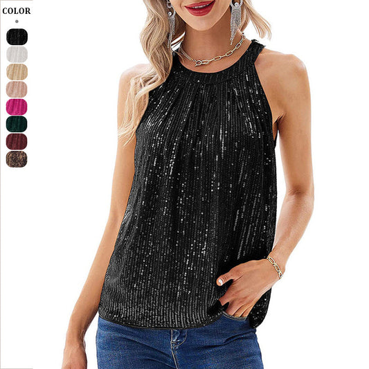 Damen Glitzer Oberteil Rüschen Schimmer Schwarz - Eveloria