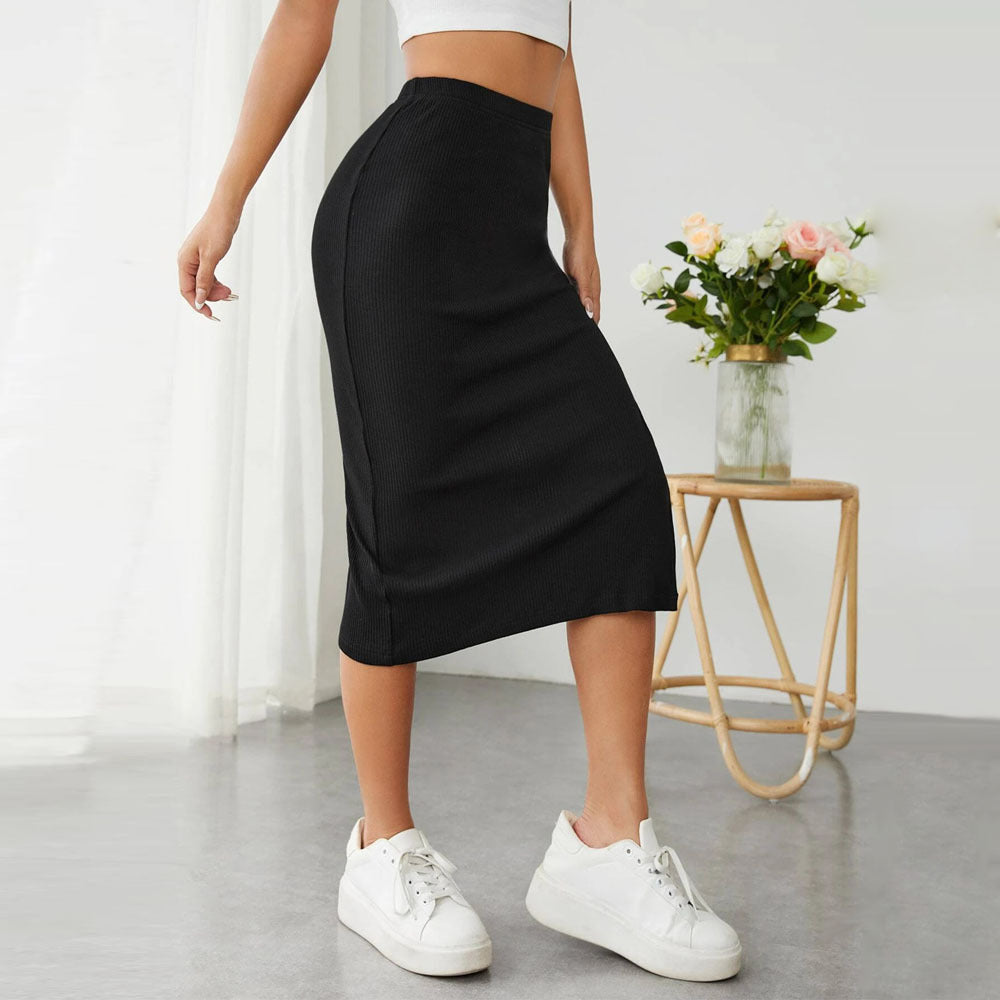 Damen Midirock Schlank Schnitt Seitenschlitz Eveloria