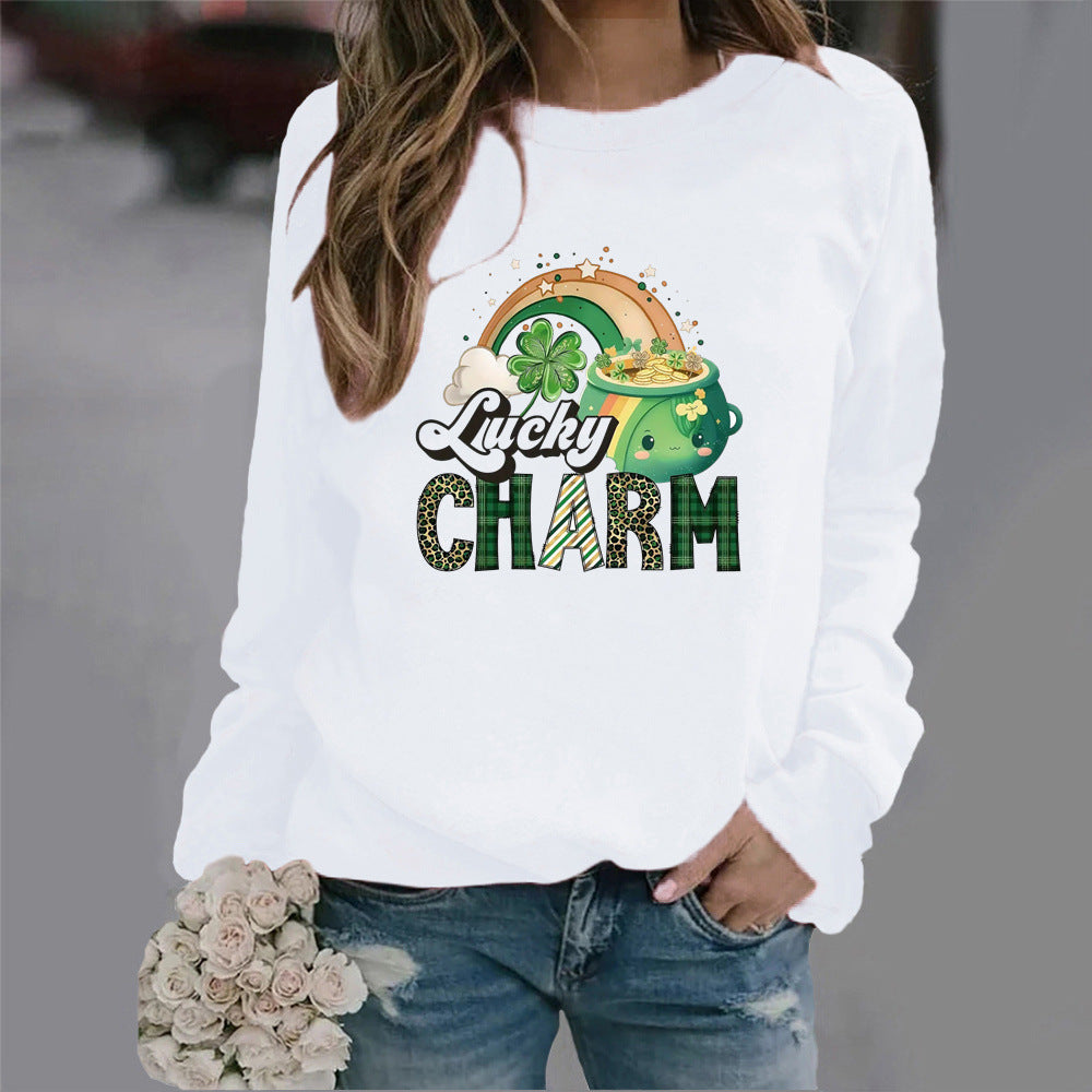 Damen Sweatshirt Glücks-Motiv Eveloria Baumwolle Weiß - Eveloria