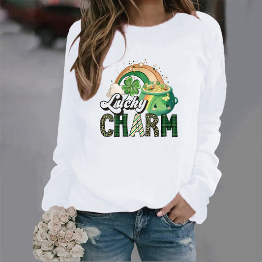 Damen Sweatshirt Glücks-Motiv Eveloria Baumwolle Weiß - Eveloria