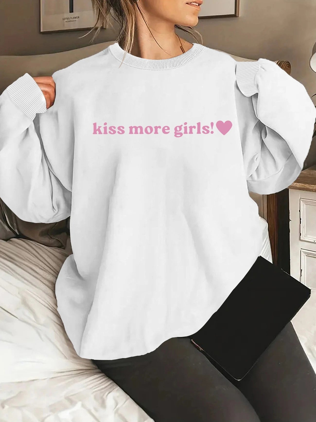 Damen Sweatshirt Lässig Mit Schriftzug Grau