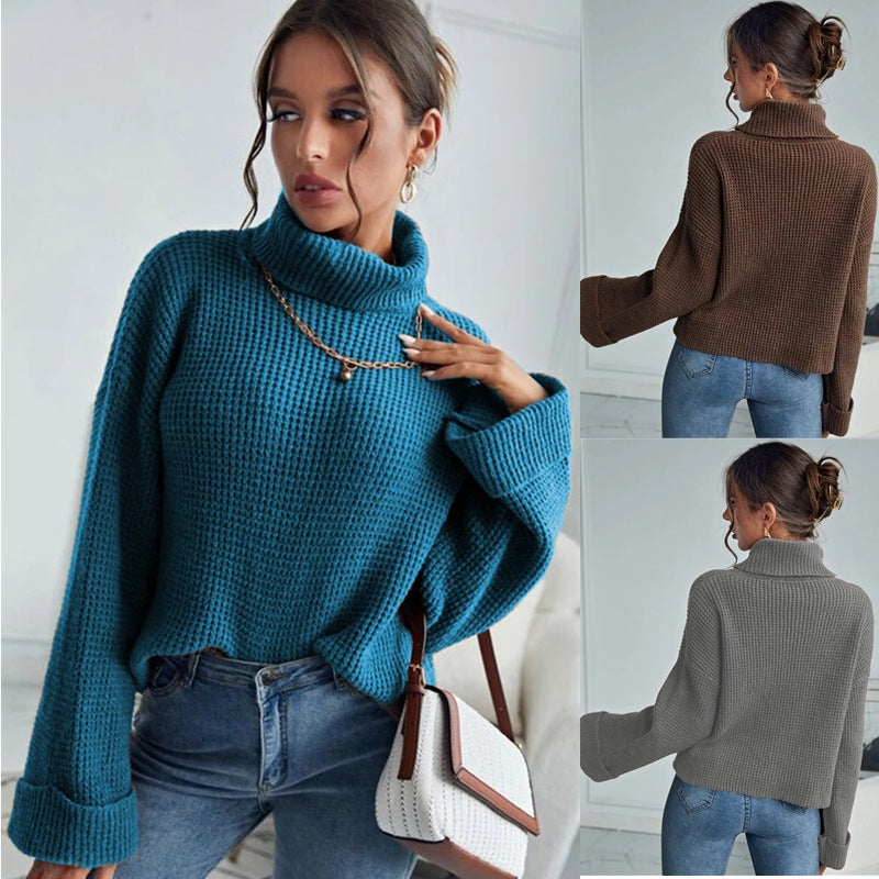 Damen Strickpullover Hohler Kragen Strukturierte Ärmel - Eveloria