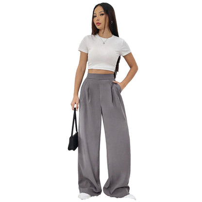 Damenhose Elegant Weit Hochbund Falten