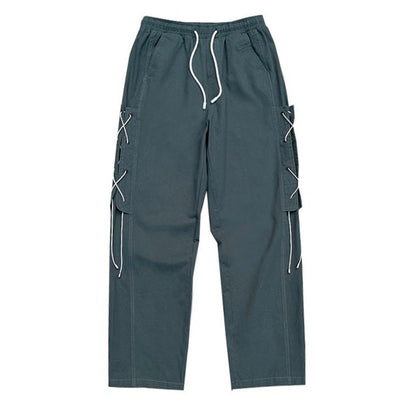 Damen Cargo-Hose Weit mit Schnürung Beige