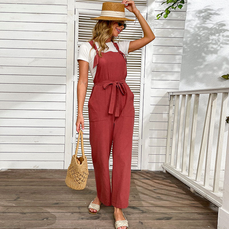 Damen Jumpsuit Tailliert Gürtel Praktische Taschen Eveloria