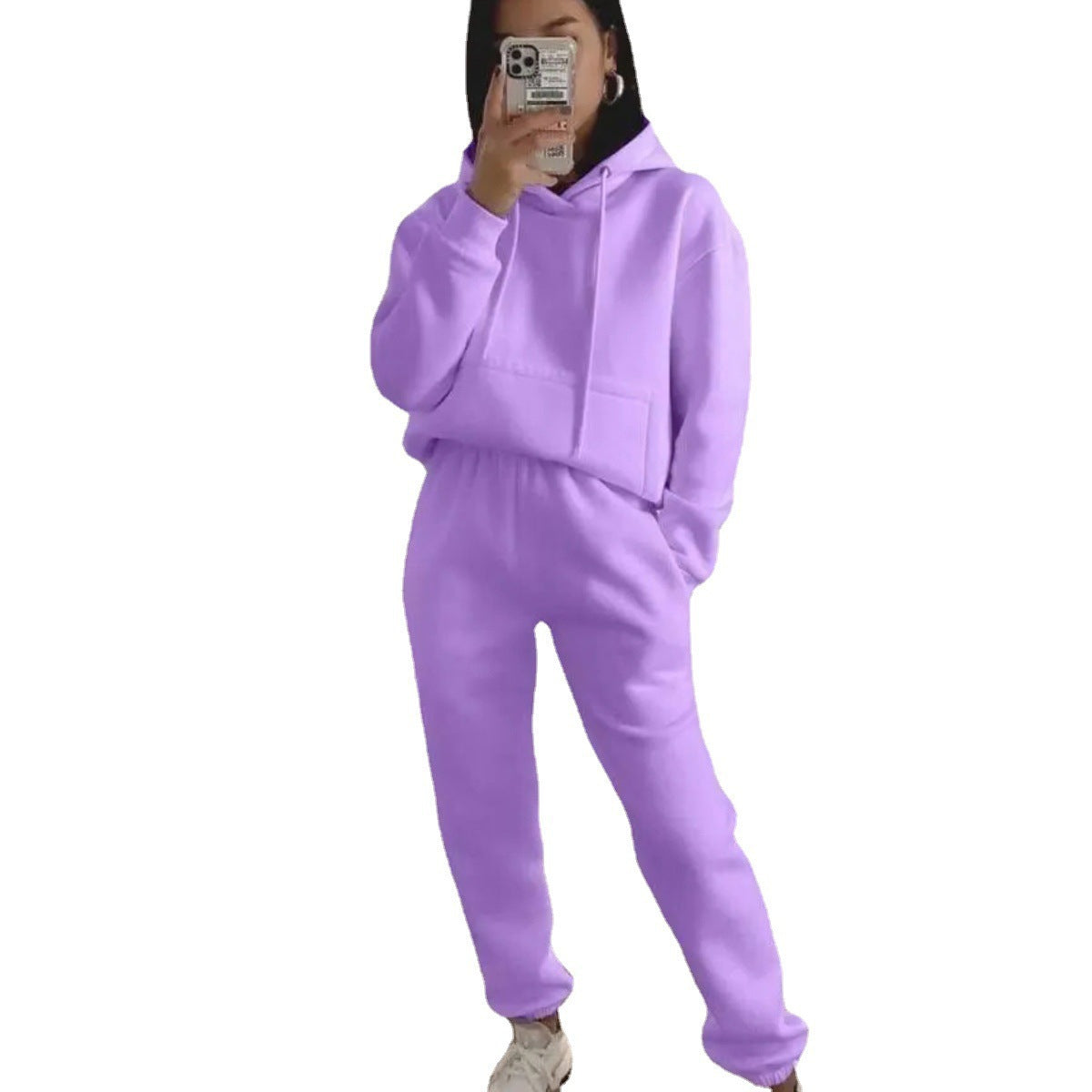 Damen Fleece-Joggingset mit Kapuze und elastischem Bund